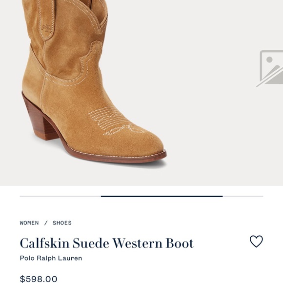 Ralph Lauren Brown Calfskin Suede Western Boot - never worn - still in box. - Picture 6 of 7